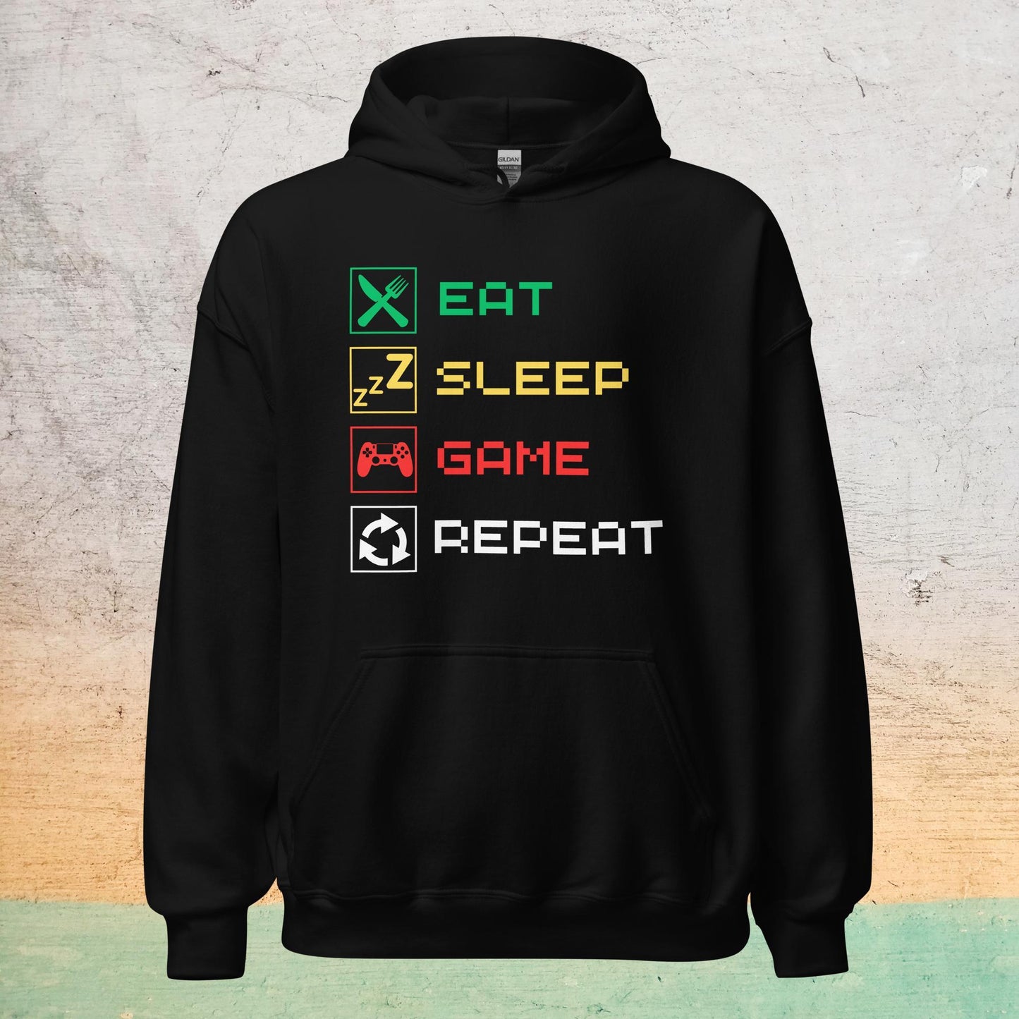 Essential Crew Hoodie - Eat Sleep Game Repeat |  | Bee Prints