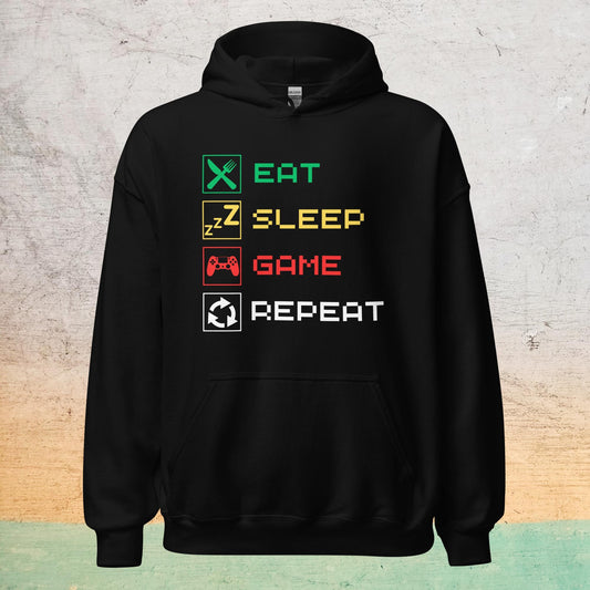 Essential Crew Hoodie - Eat Sleep Game Repeat |  | Bee Prints