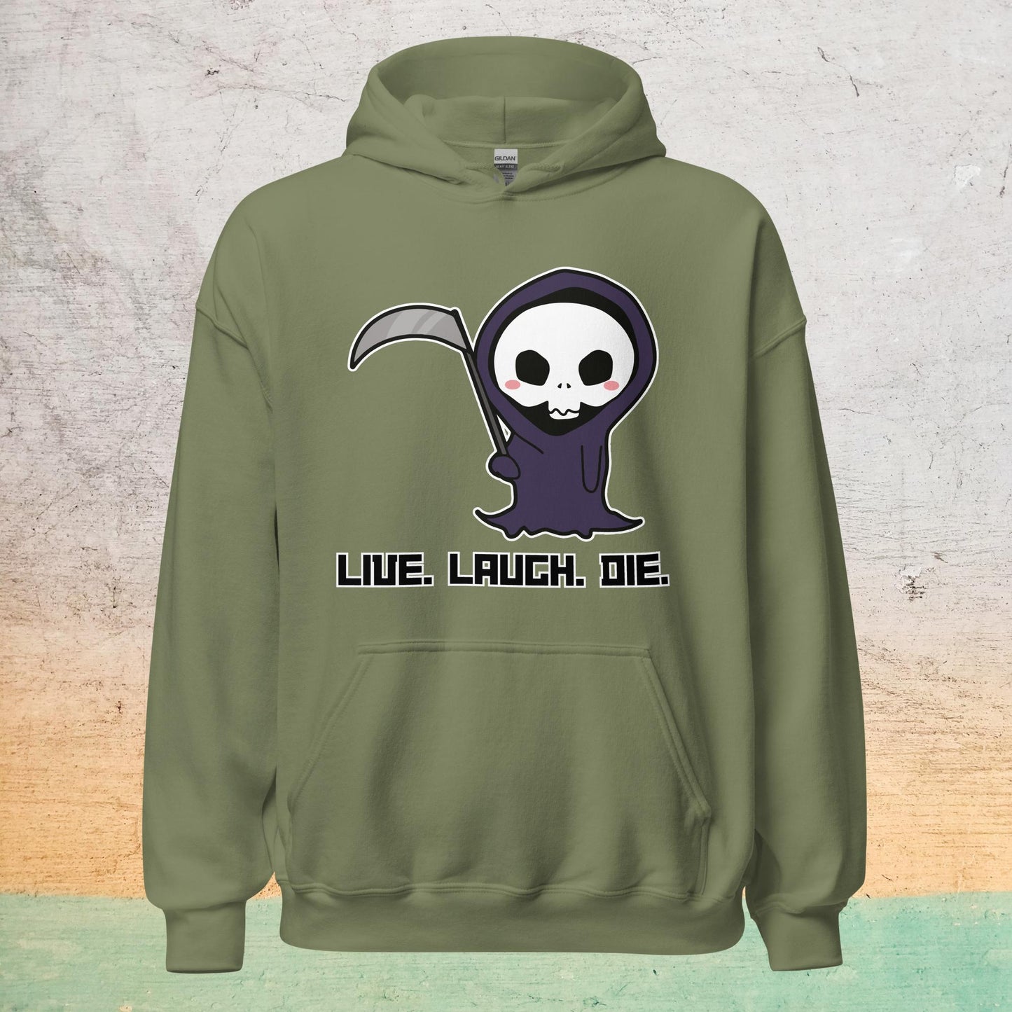 Essential Crew Hoodie - Live Laugh Die