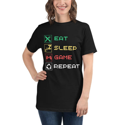 Eco-Friendly Crew Neck T-Shirt - Eat Sleep Game Repeat