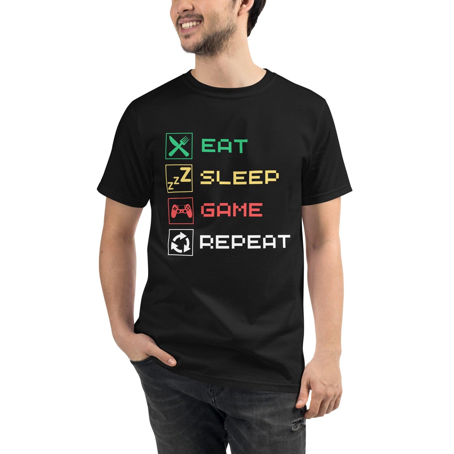 Eco-Friendly Crew Neck T-Shirt - Eat Sleep Game Repeat