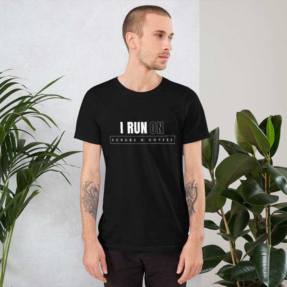 Premium Crew T-Shirt - I run on scrubs & coffee (dark)