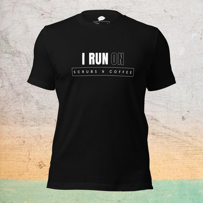 Premium Crew T-Shirt - I run on scrubs & coffee (dark)