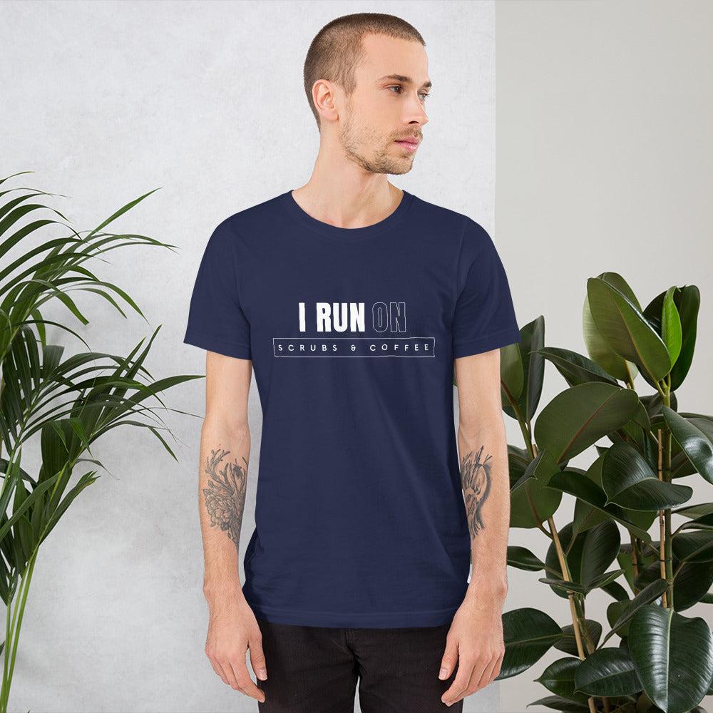 Premium Crew T-Shirt - I run on scrubs & coffee (dark)