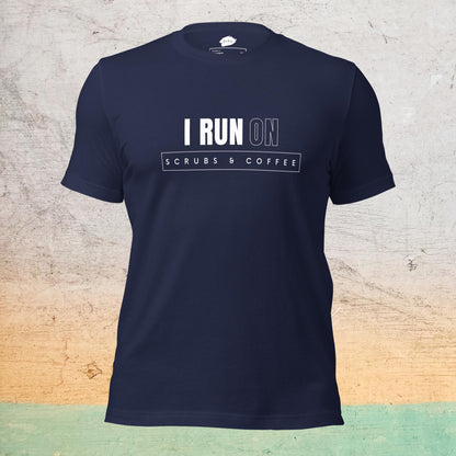 Premium Crew T-Shirt - I run on scrubs & coffee (dark)