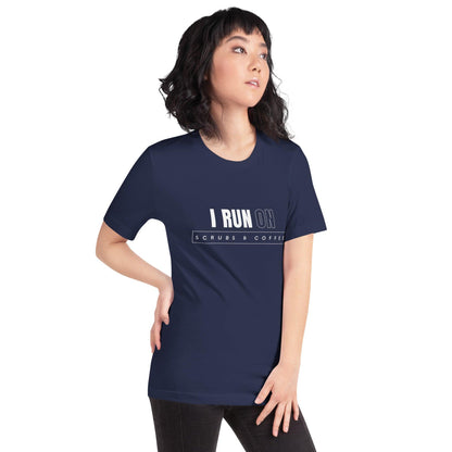 Premium Crew T-Shirt - I run on scrubs & coffee (dark)