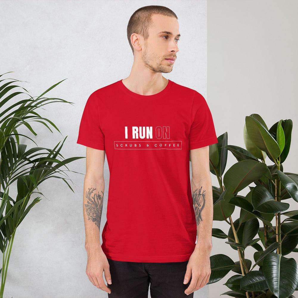 Premium Crew T-Shirt - I run on scrubs & coffee (dark)