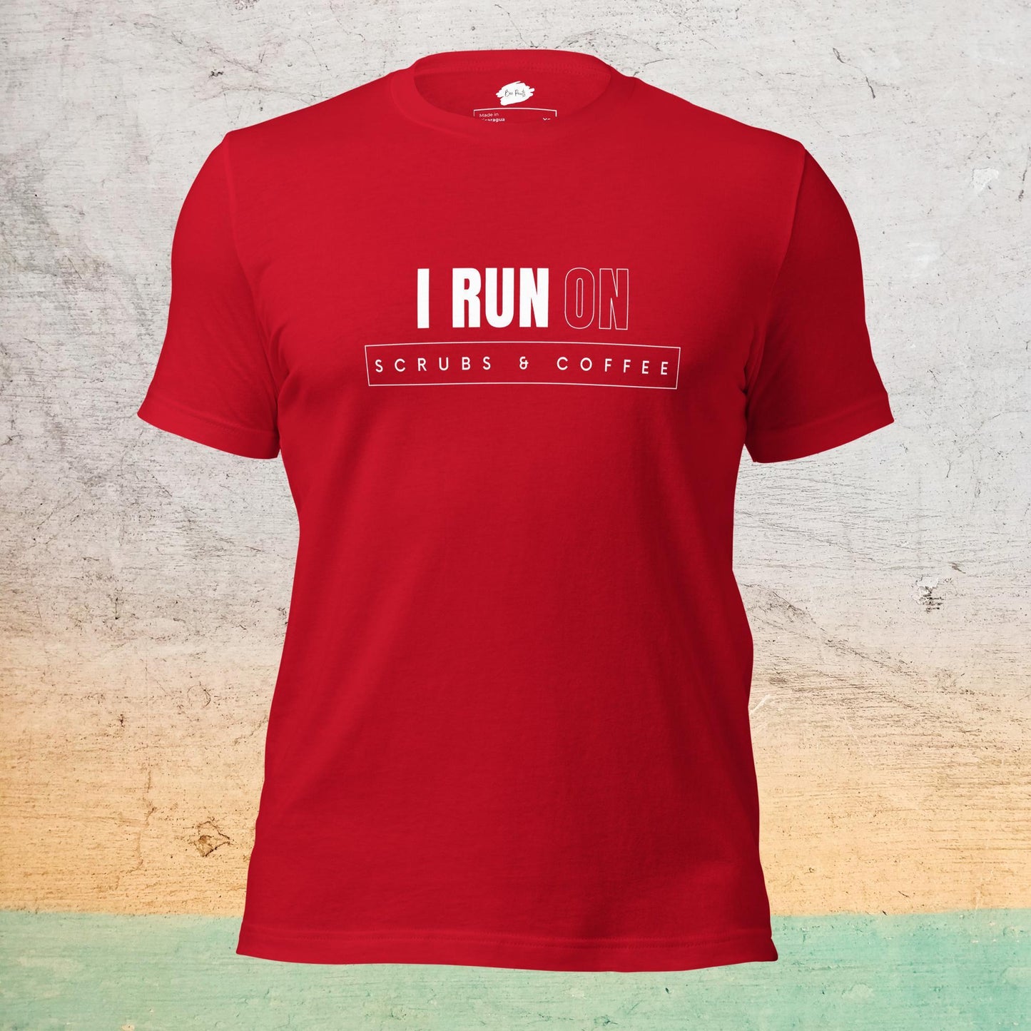 Premium Crew T-Shirt - I run on scrubs & coffee (dark)