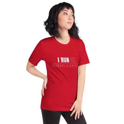 Premium Crew T-Shirt - I run on scrubs & coffee (dark)